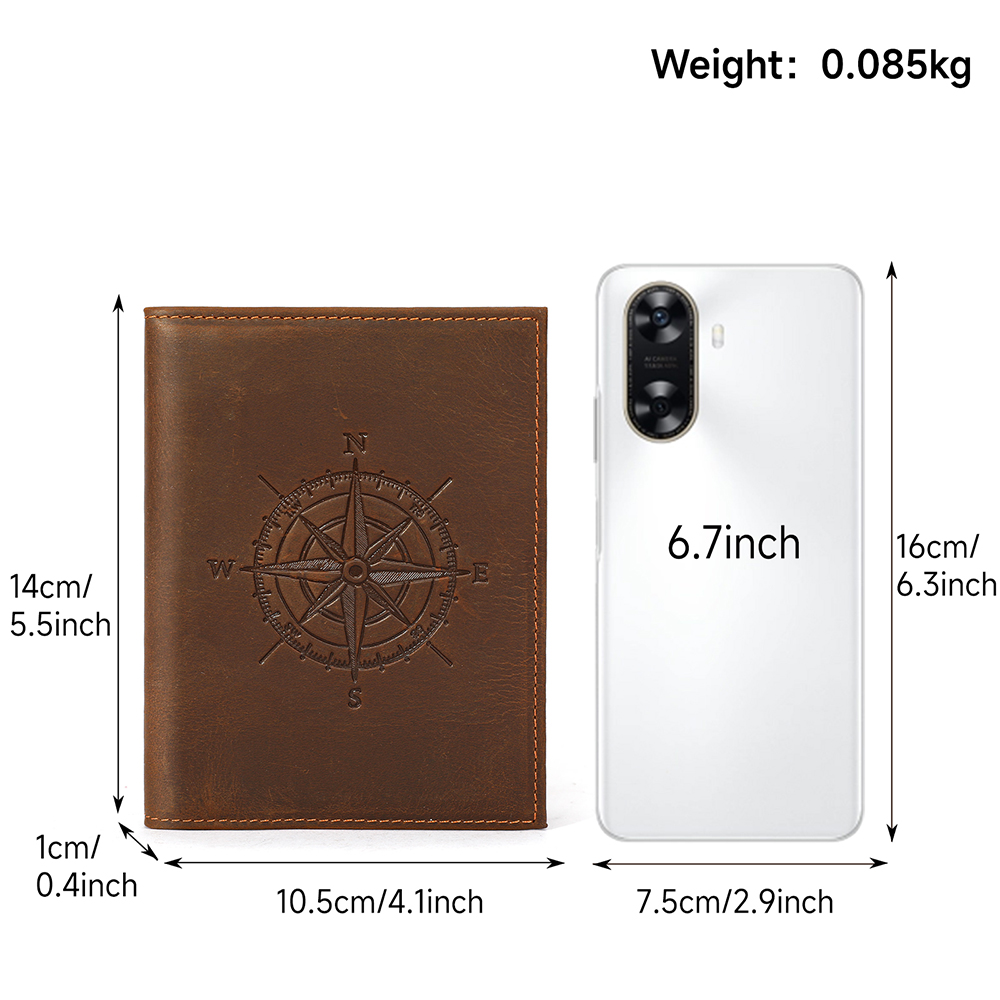 Retro Compass Embossed Genuine - Bifold Leather Wallet recension och pris